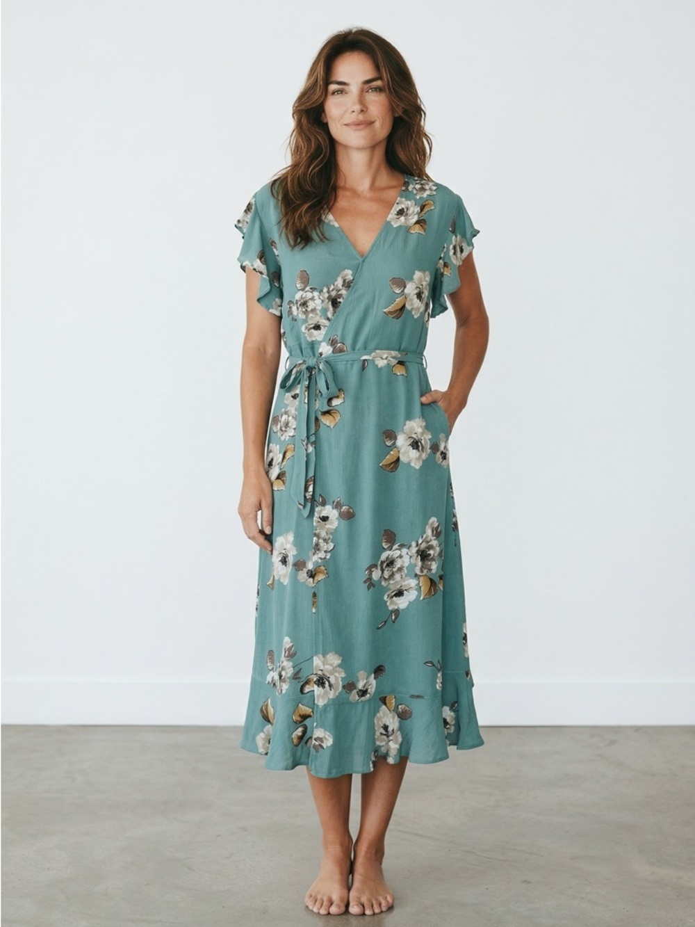 LE LIS Sage Green Floral Feminine & Faltering Floral Wrap